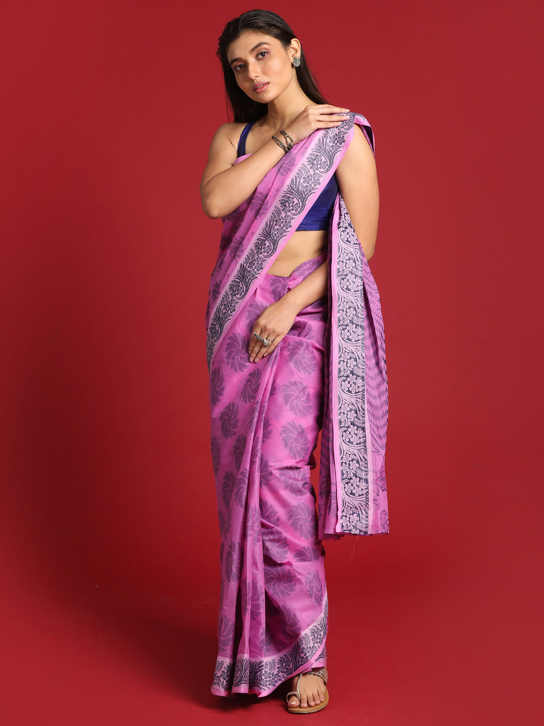 Indethnic Purple Woven Design Saree - View 2