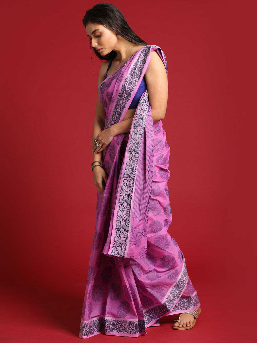 Indethnic Purple Woven Design Saree - View 3