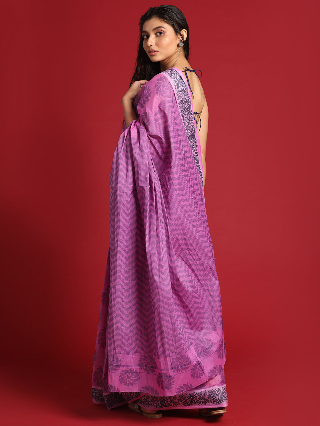 Indethnic Purple Woven Design Saree - View 3