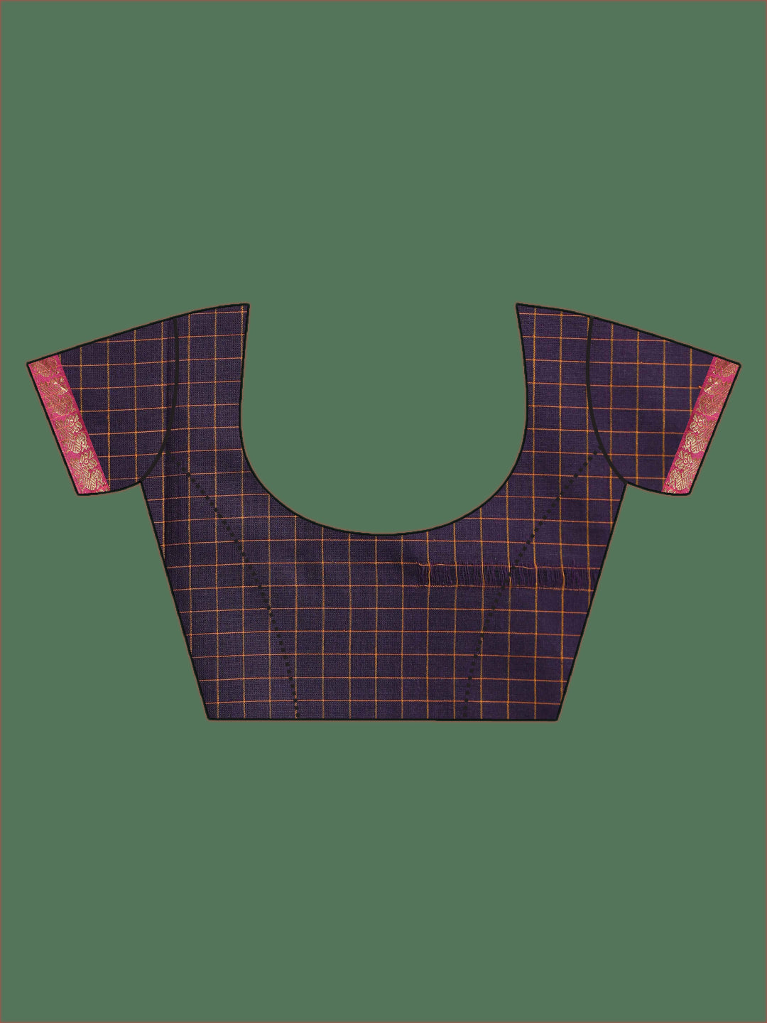 Indethnic Purple Checked Saree - Blouse Piece View