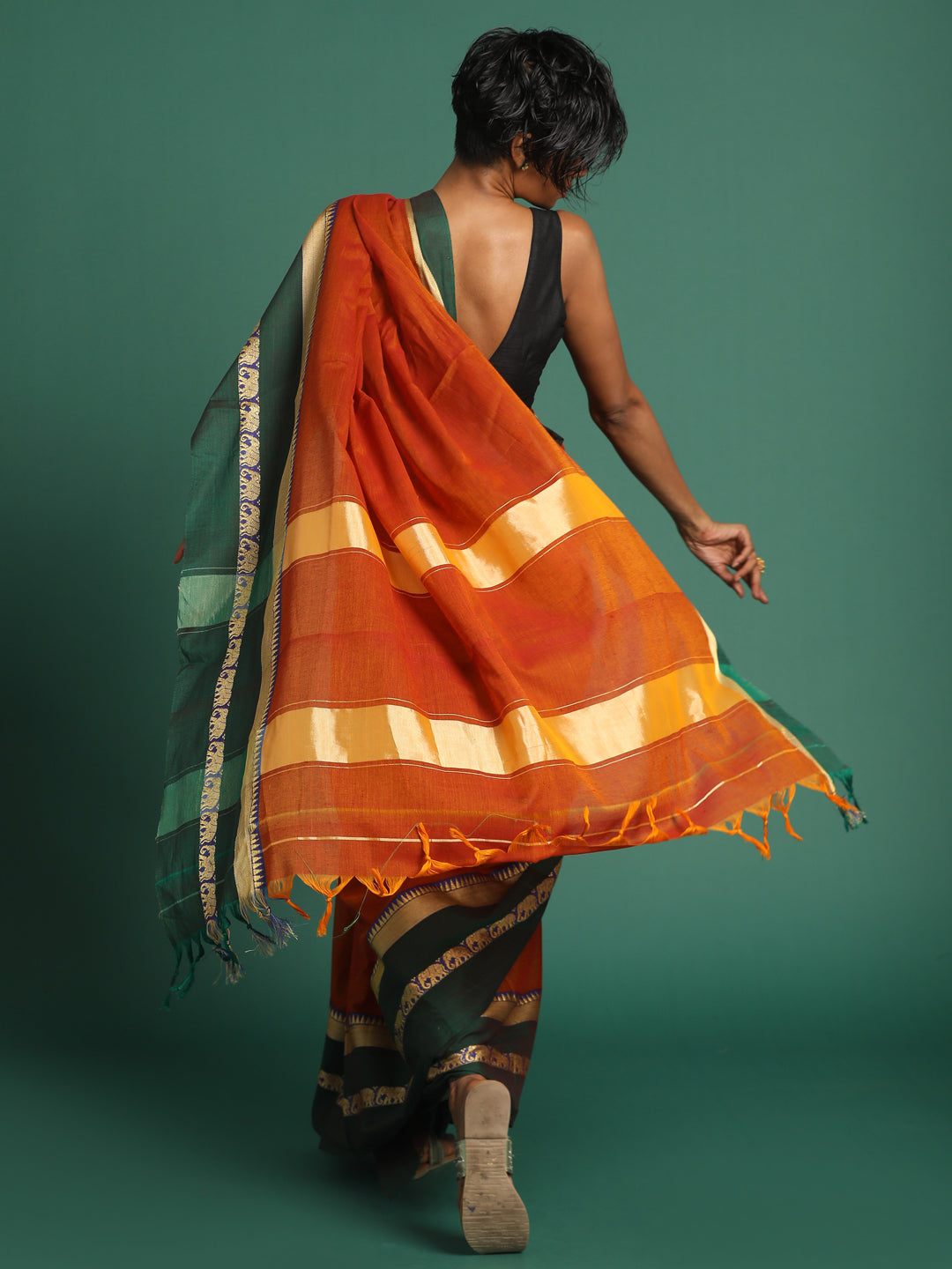 Indethnic Rust Solid Saree - View 3