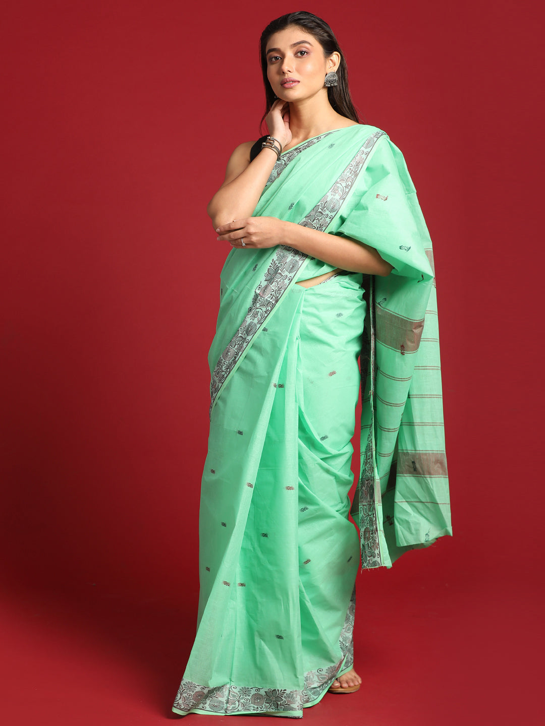 Indethnic Sea Green Woven Design Saree - View 2