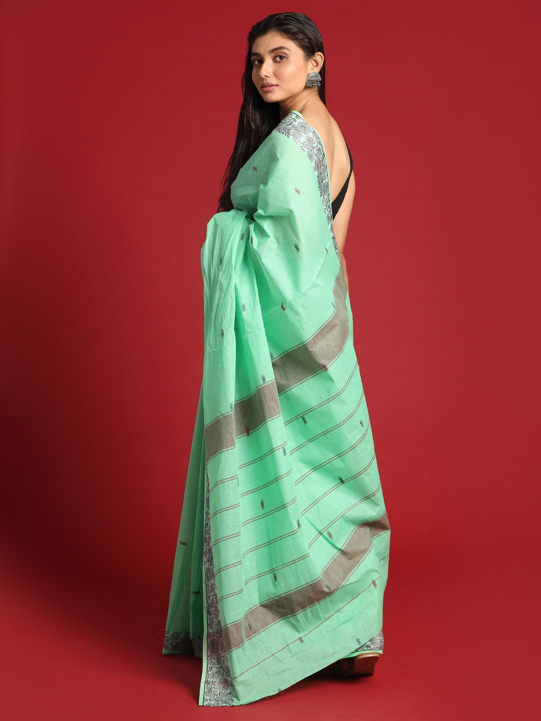 Indethnic Sea Green Woven Design Saree - View 3