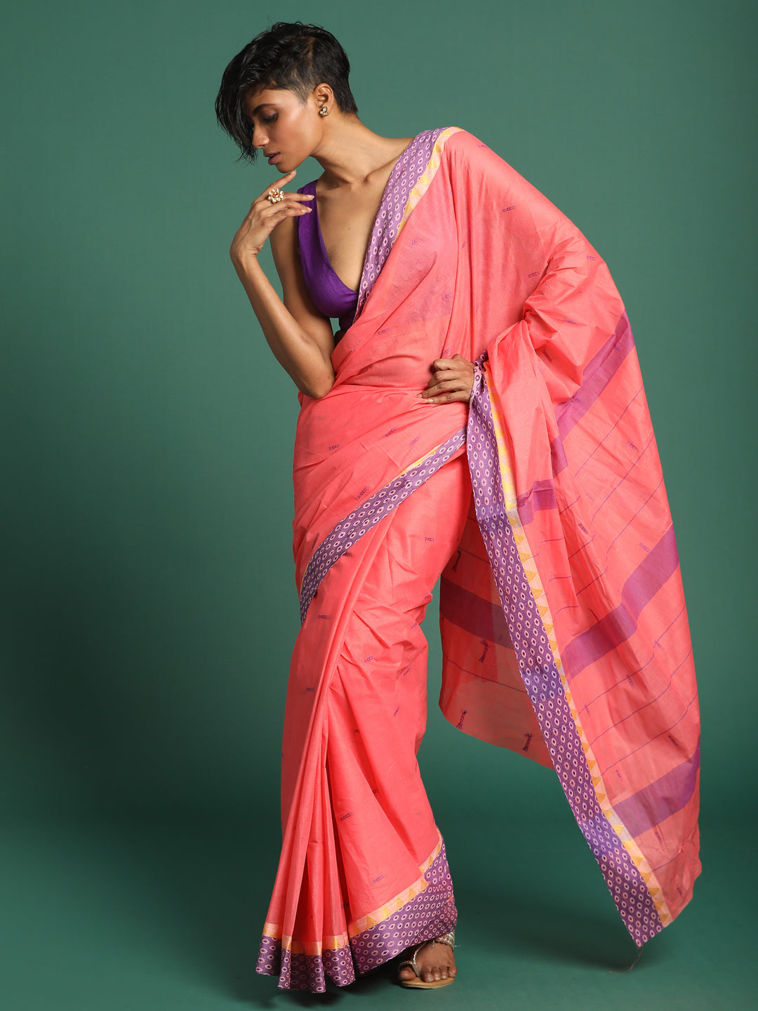 Indethnic Pink Woven Design Saree - View 3