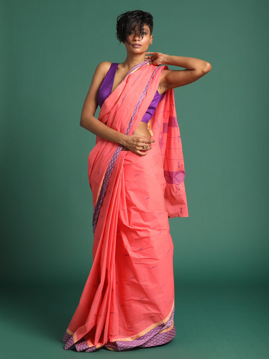 Indethnic Pink Woven Design Saree - View 2