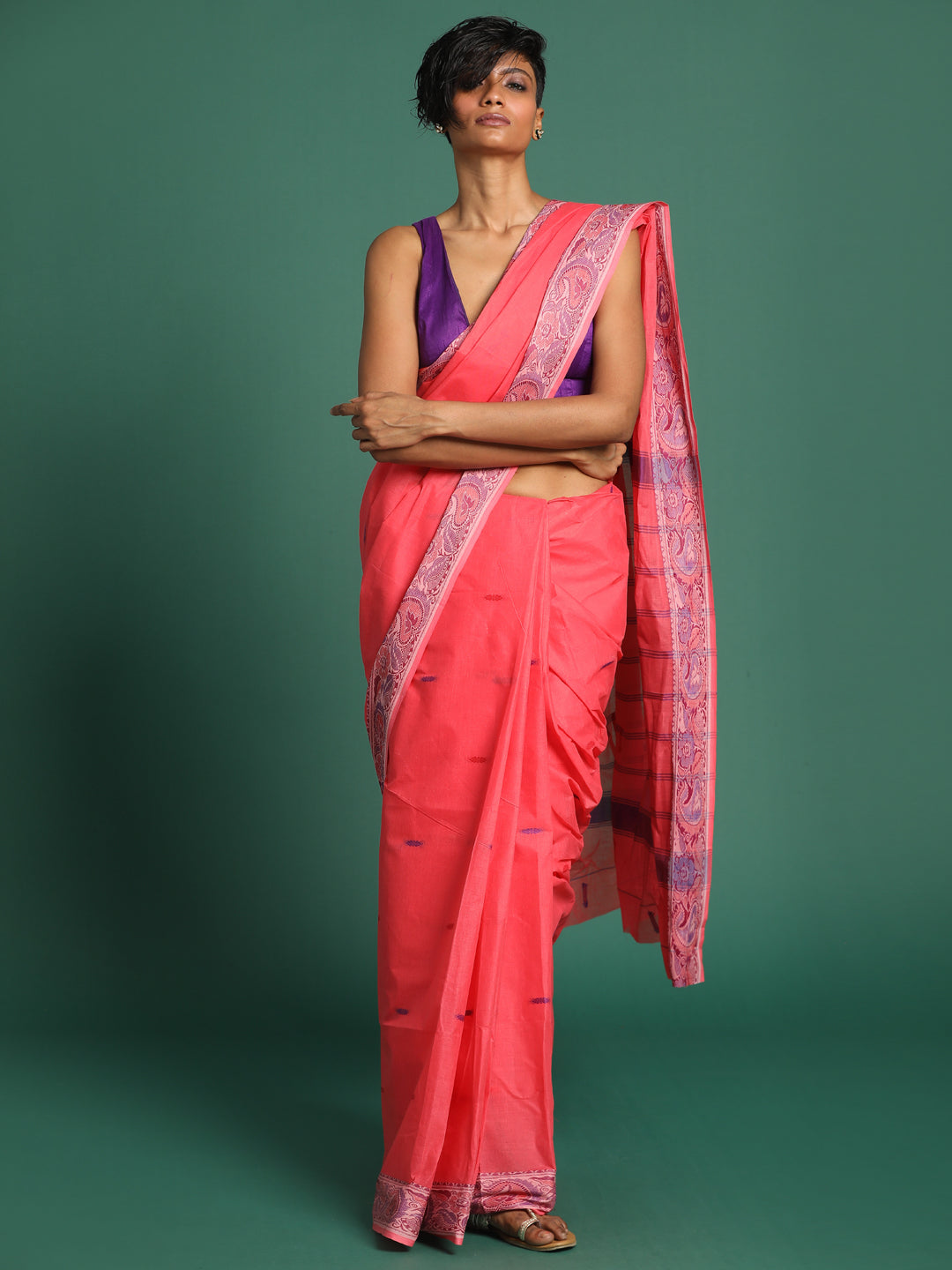 Indethnic Pink Woven Design Saree - View 2