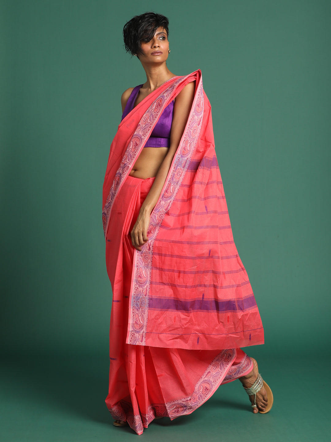 Indethnic Pink Woven Design Saree - View 3