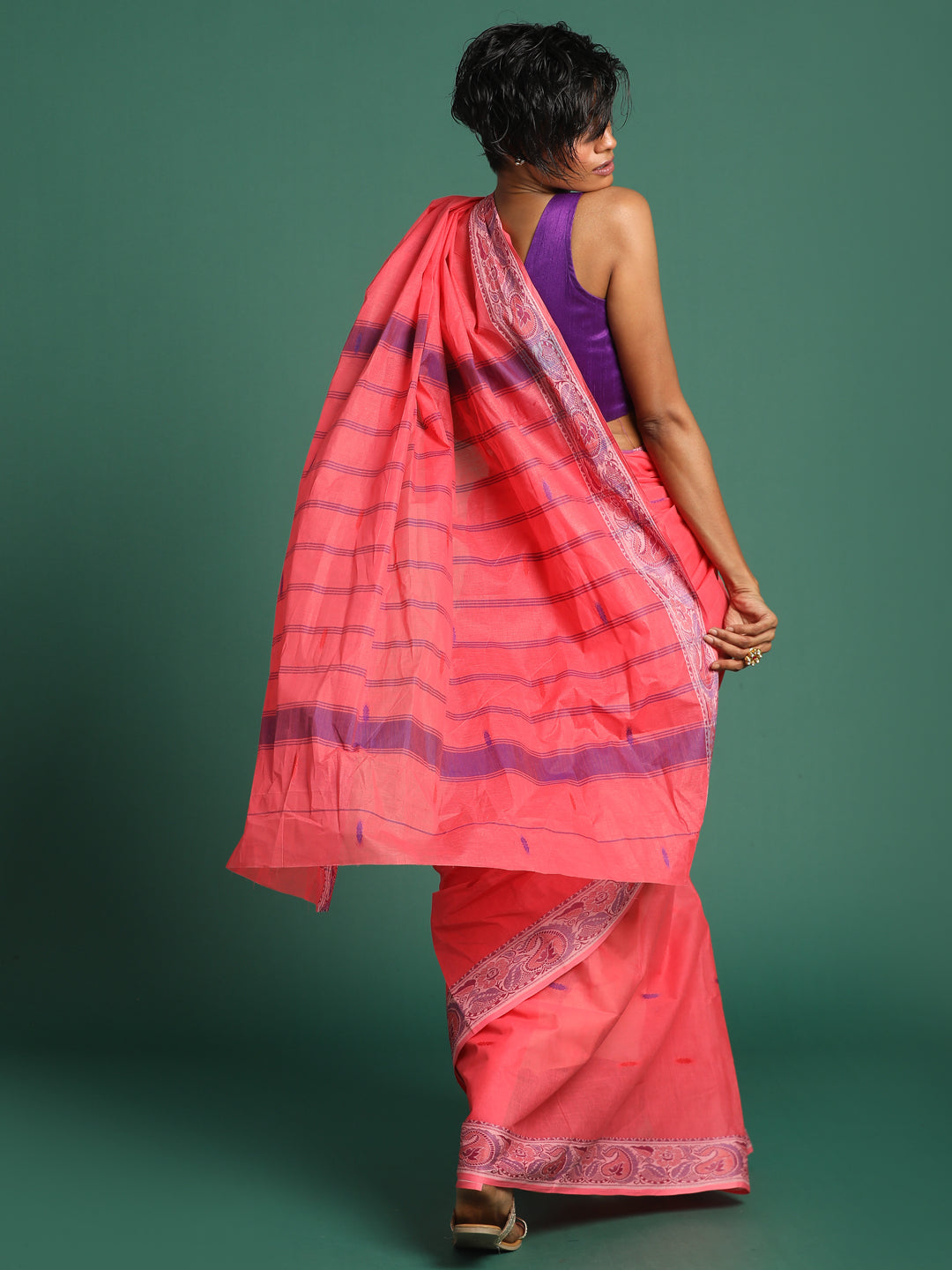 Indethnic Pink Woven Design Saree - View 3