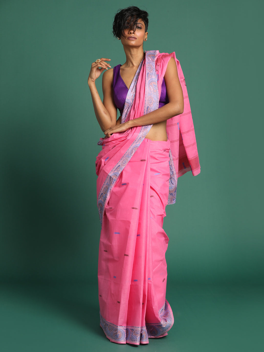 Indethnic Pink Woven Design Saree - View 2