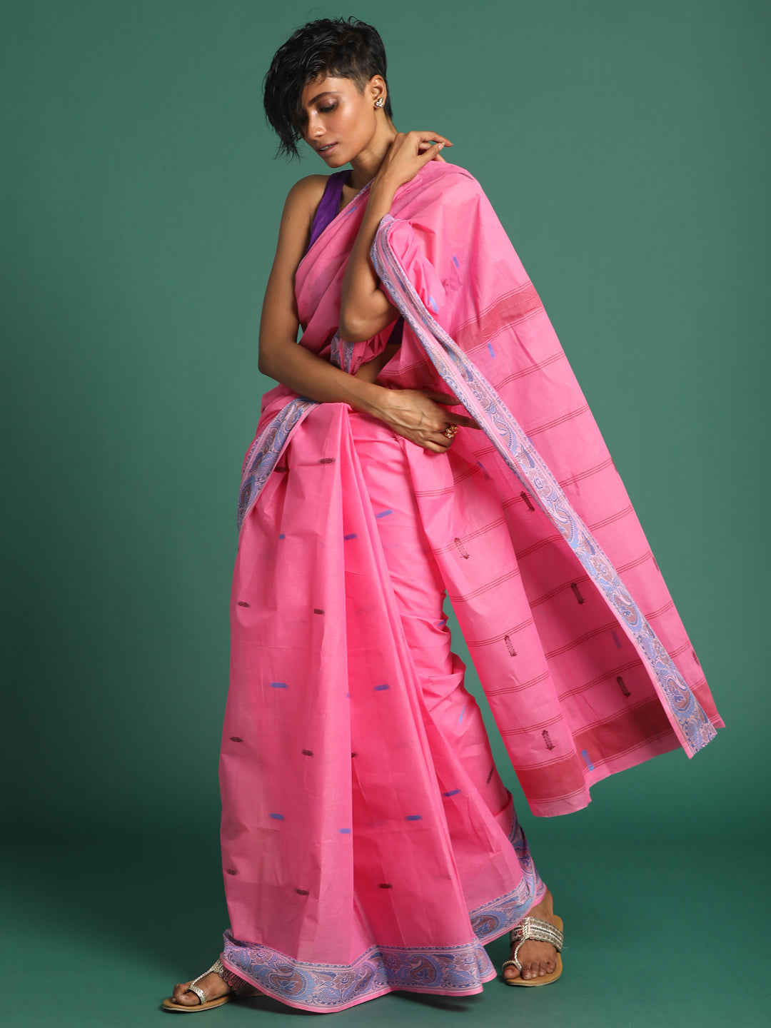 Indethnic Pink Woven Design Saree - View 3