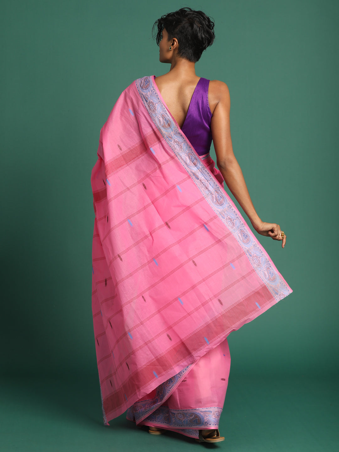 Indethnic Pink Woven Design Saree - View 3