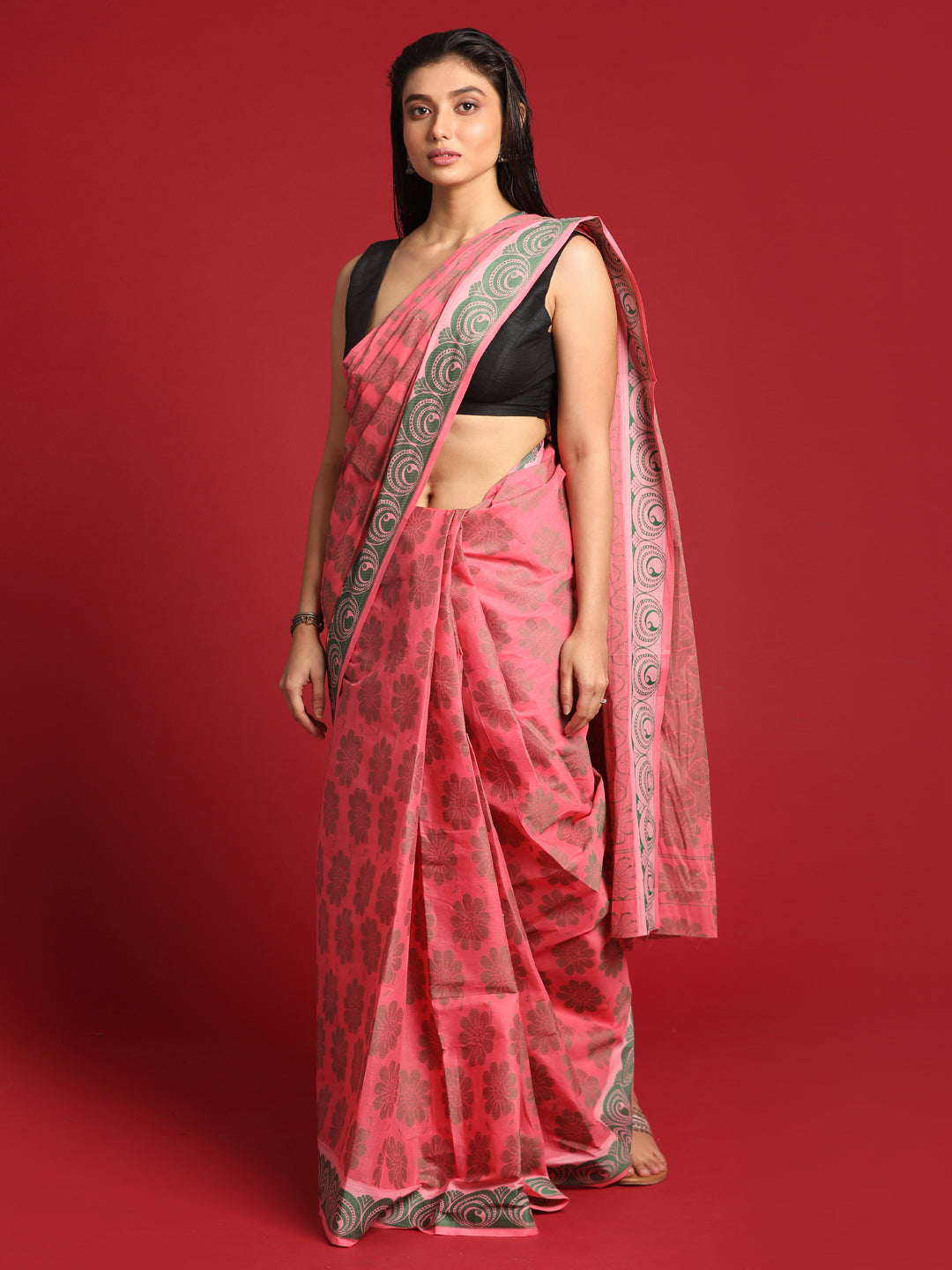 Indethnic Pink Woven Design Saree - View 2