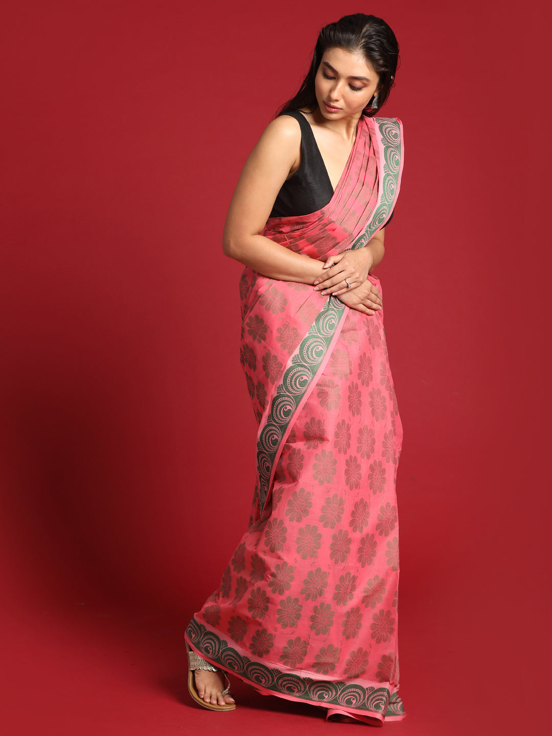 Indethnic Pink Woven Design Saree - View 3