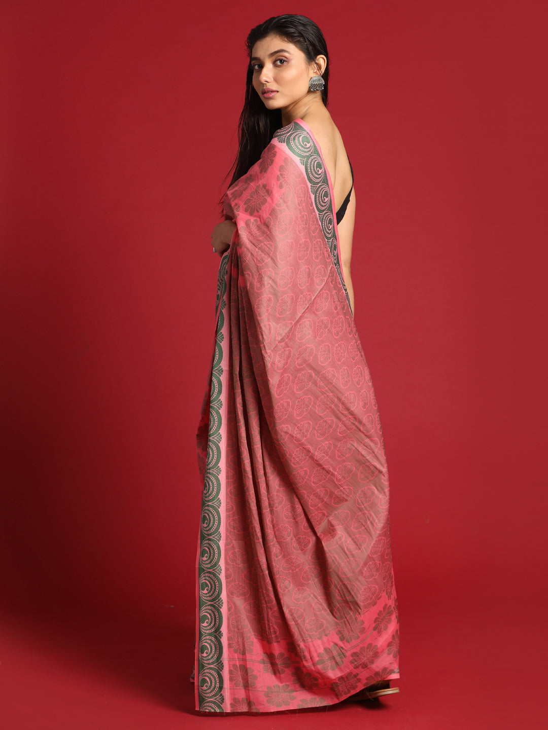 Indethnic Pink Woven Design Saree - View 3