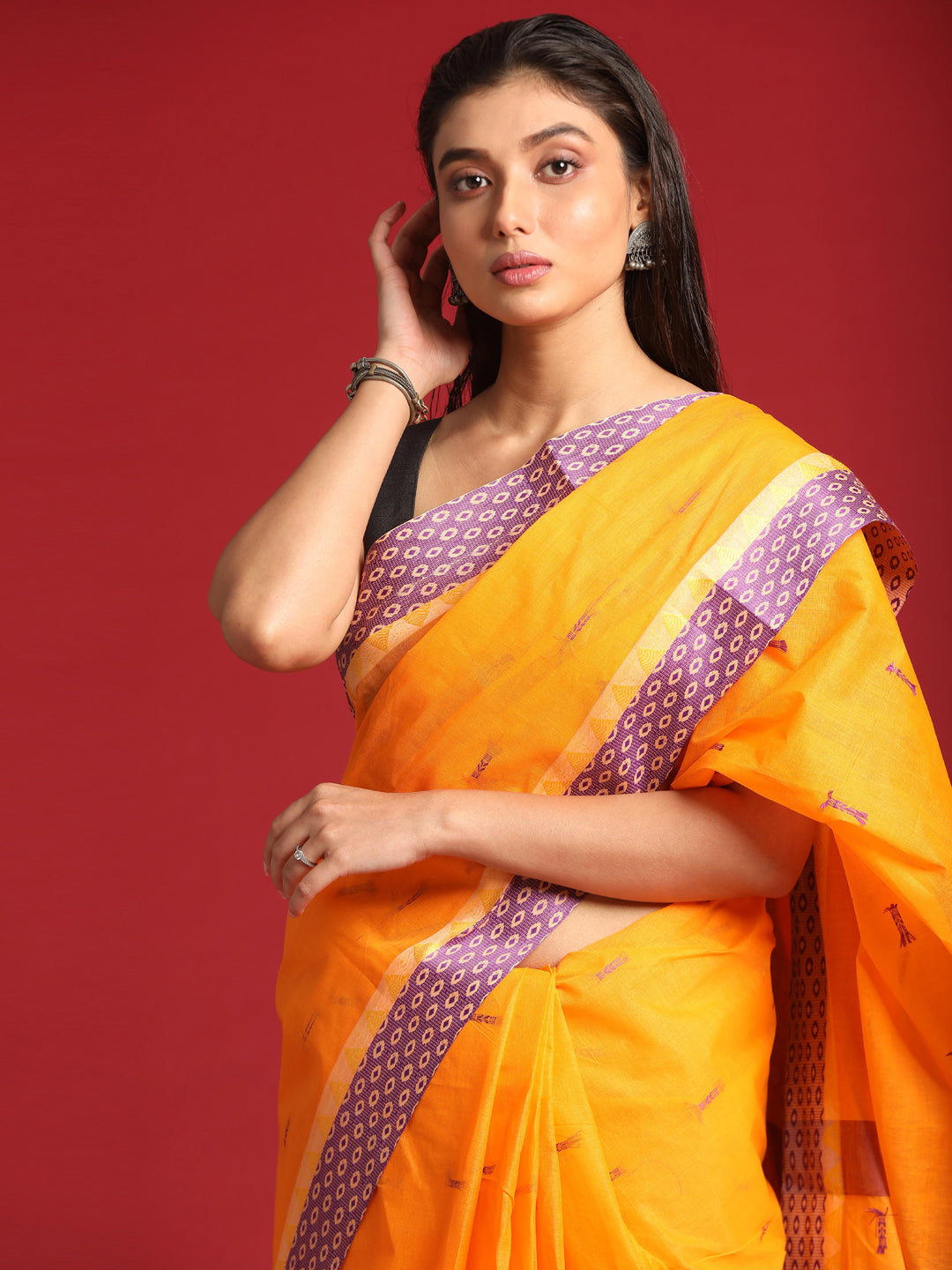 Indethnic Yellow Woven Design Saree - View 1