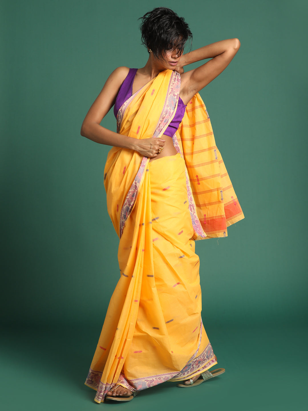 Indethnic Yellow Woven Design Saree - View 3