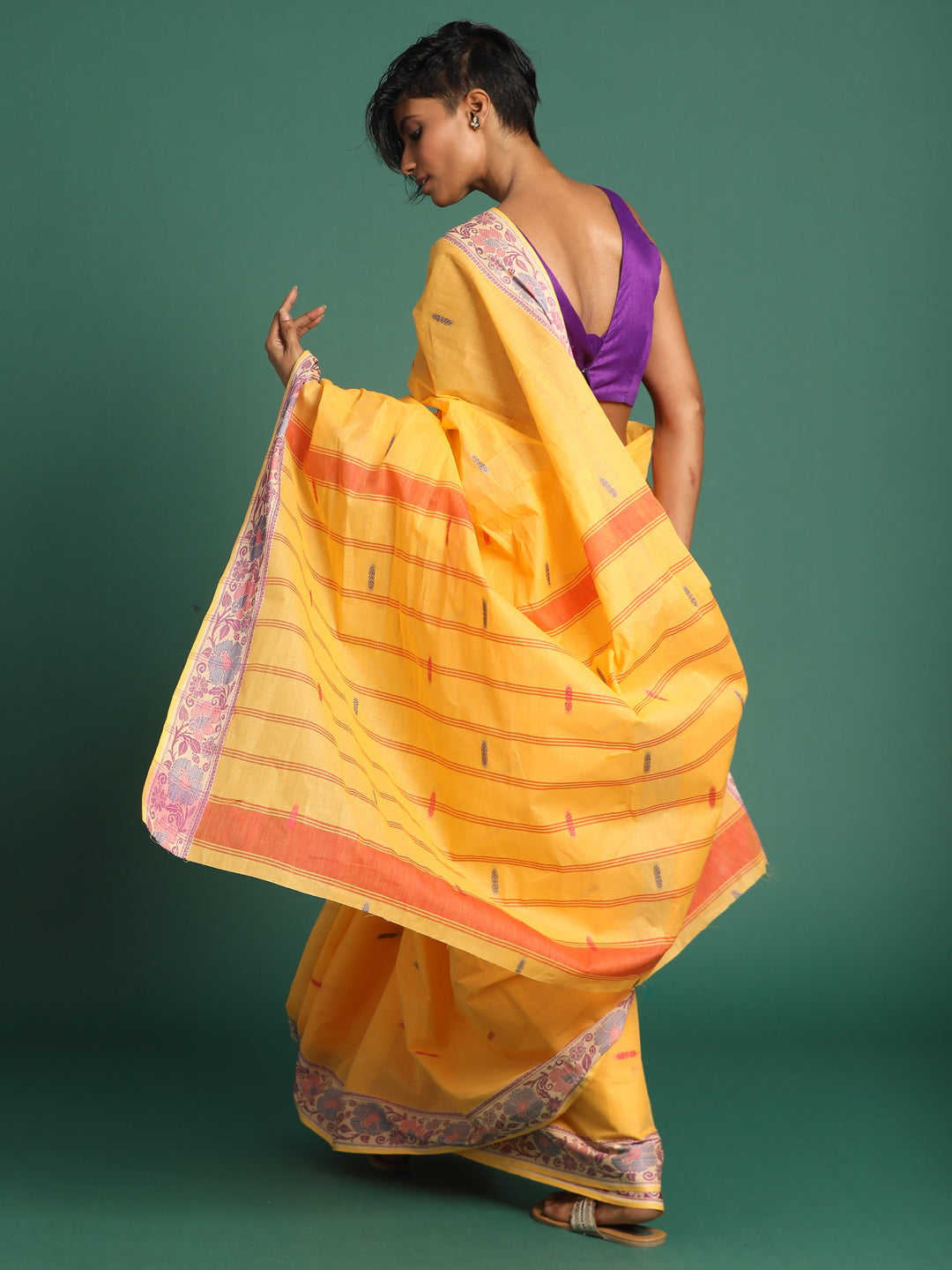 Indethnic Yellow Woven Design Saree - View 3