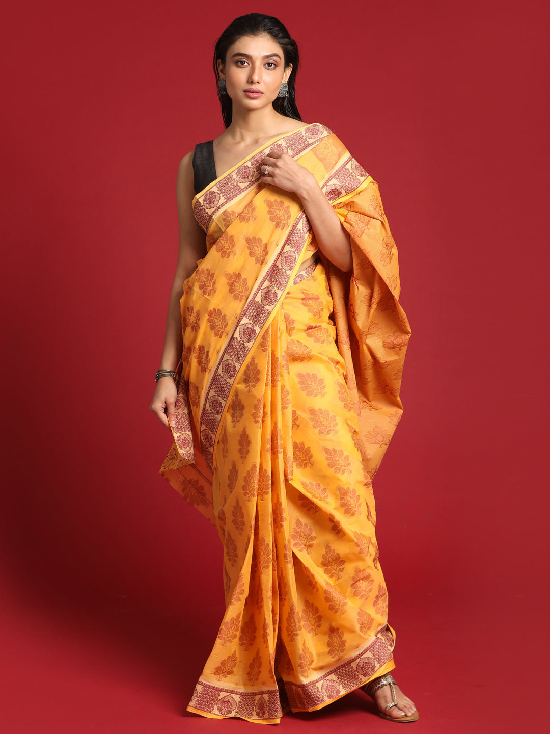 Indethnic Yellow Woven Design Saree - View 1