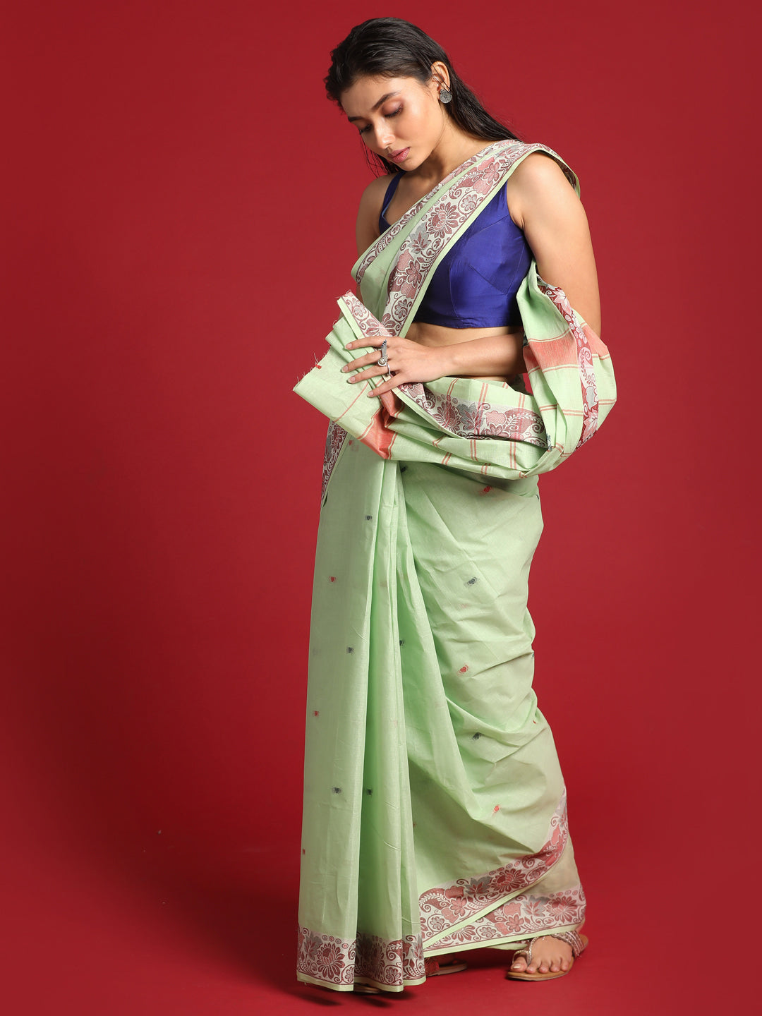 Indethnic Pista Woven Design Saree - View 2