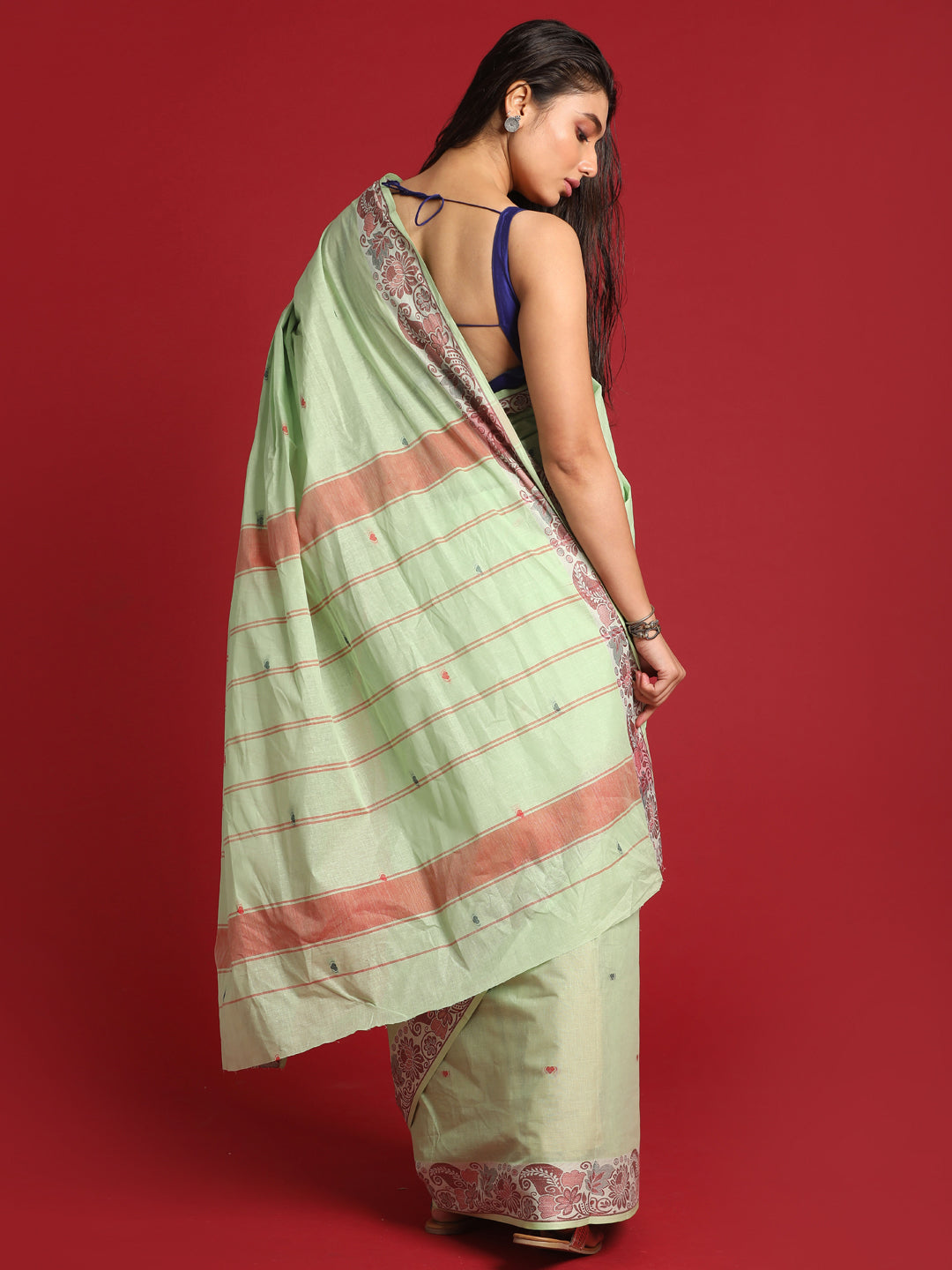 Indethnic Pista Woven Design Saree - View 3