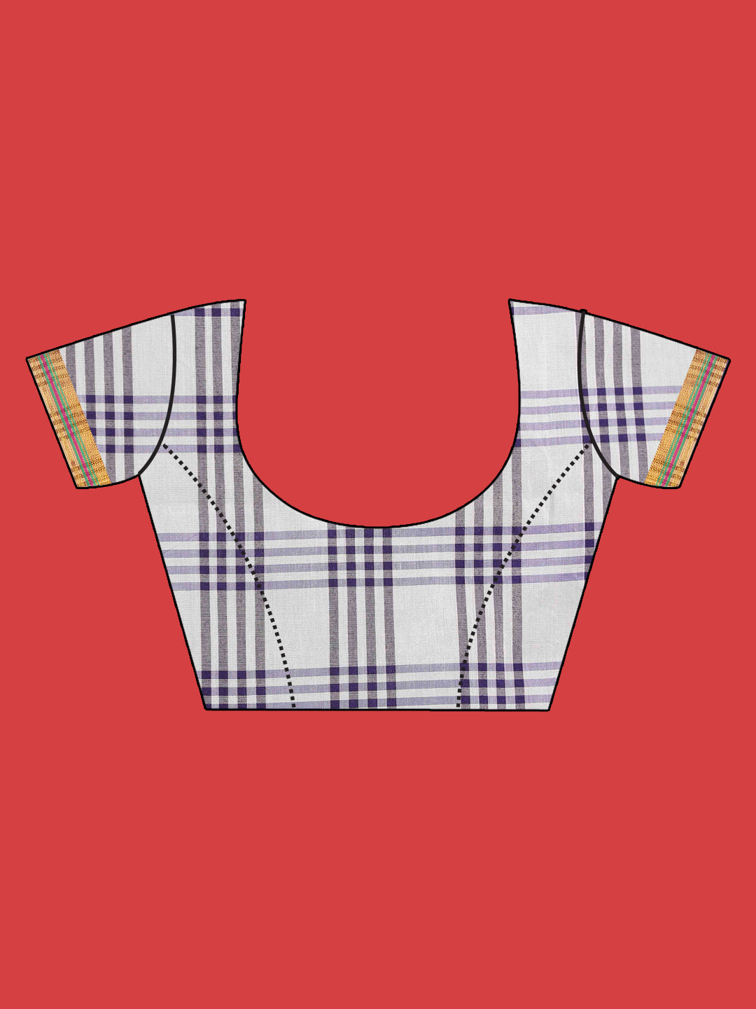 Indethnic White Checked Saree - Blouse Piece View