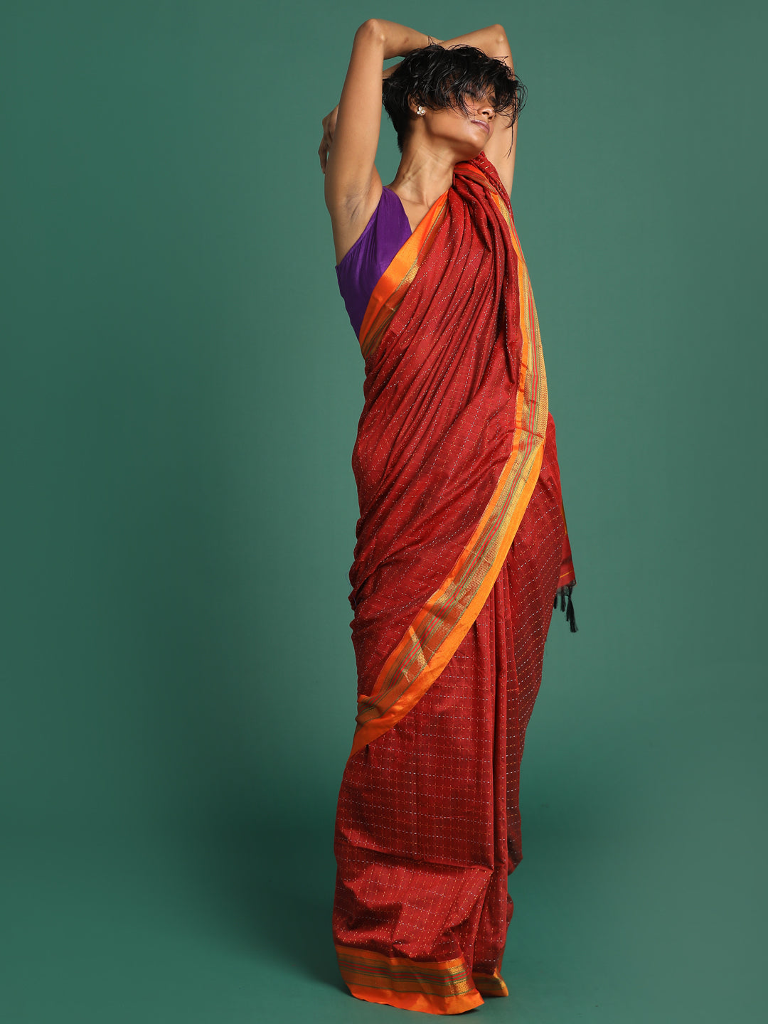 Indethnic Red Woven Design Saree - View 1