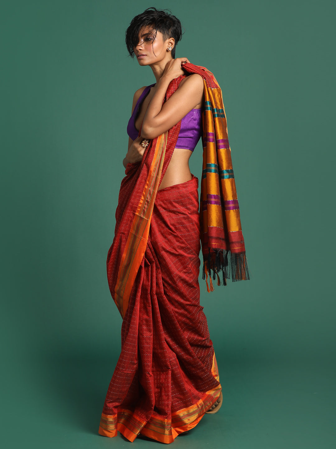 Indethnic Red Woven Design Saree - View 3