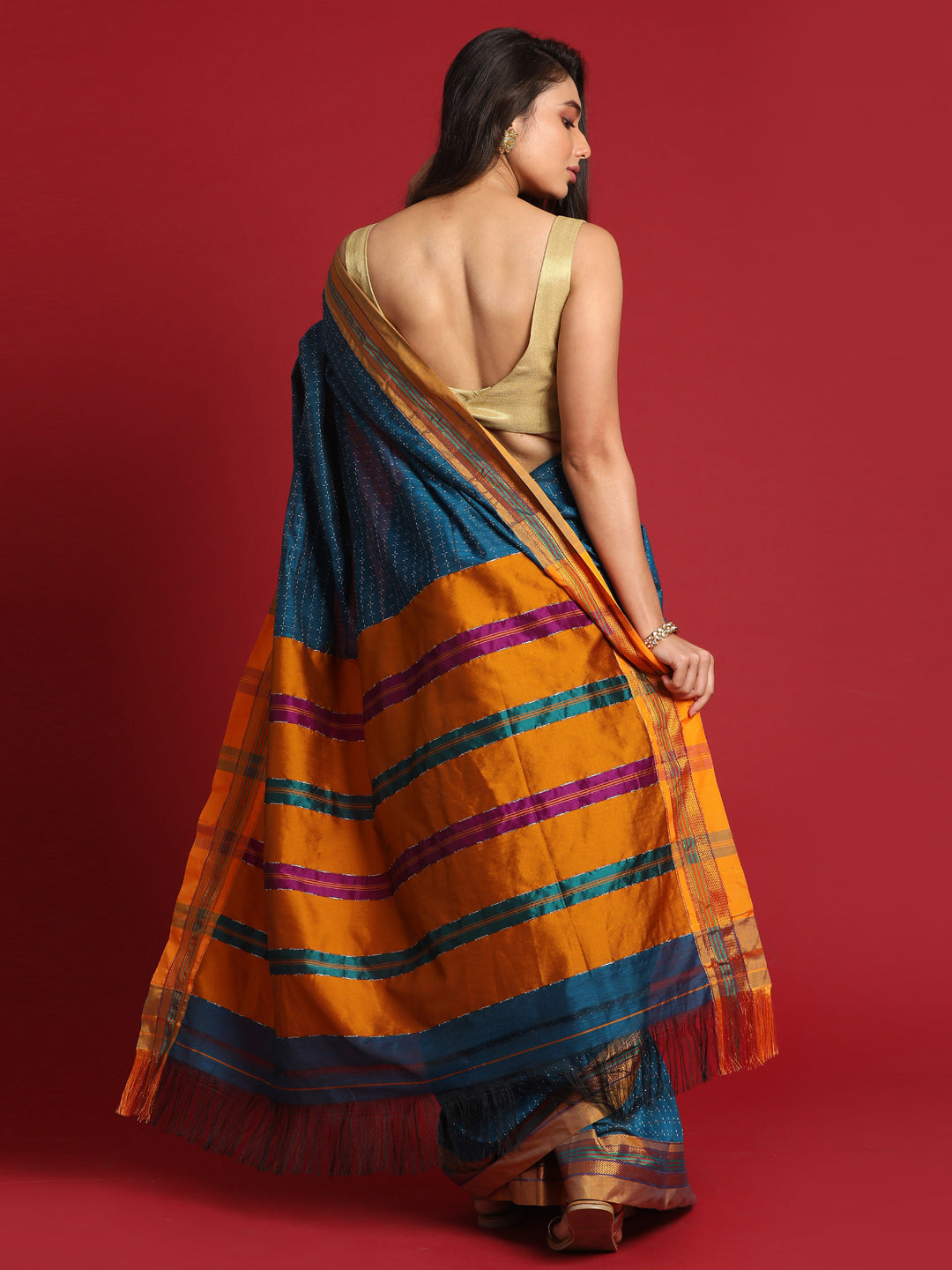 Indethnic Blue Woven Design Saree - View 3