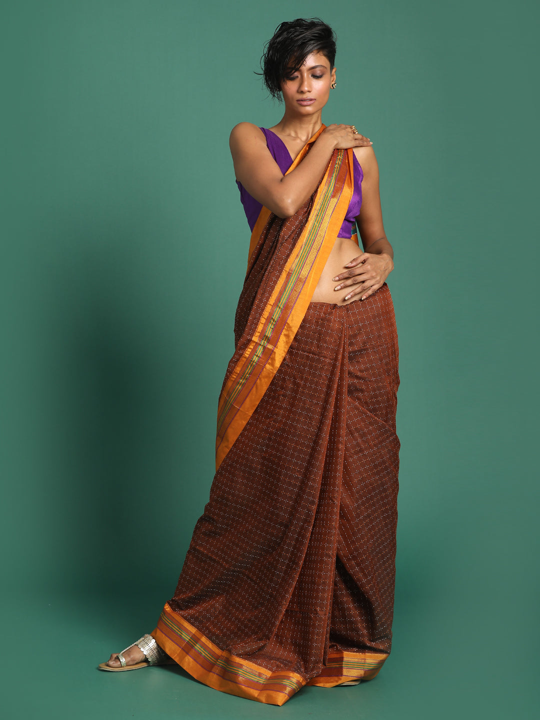 Indethnic Brown Woven Design Saree - View 2