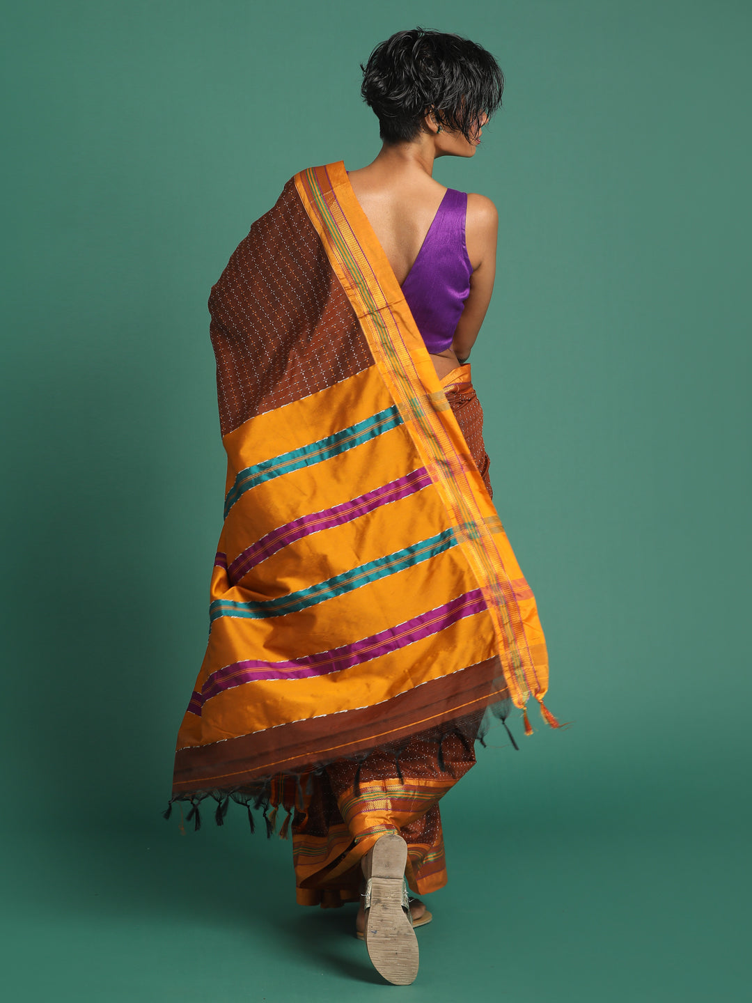 Indethnic Brown Woven Design Saree - View 3