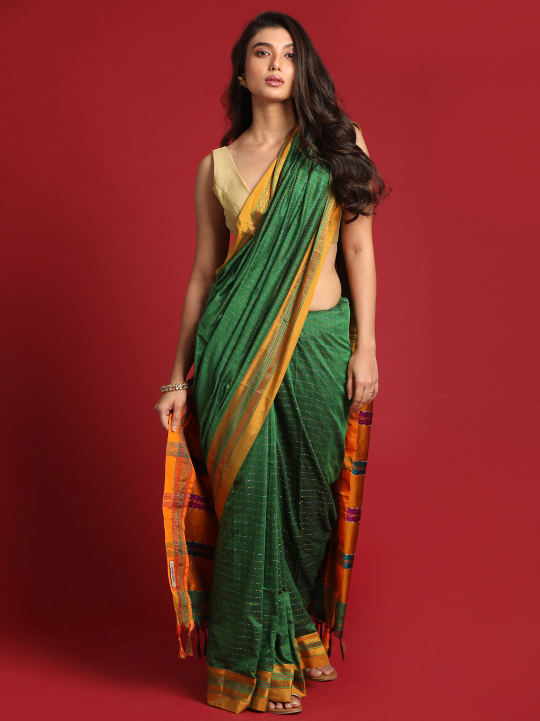 Indethnic Green Woven Design Saree - View 2