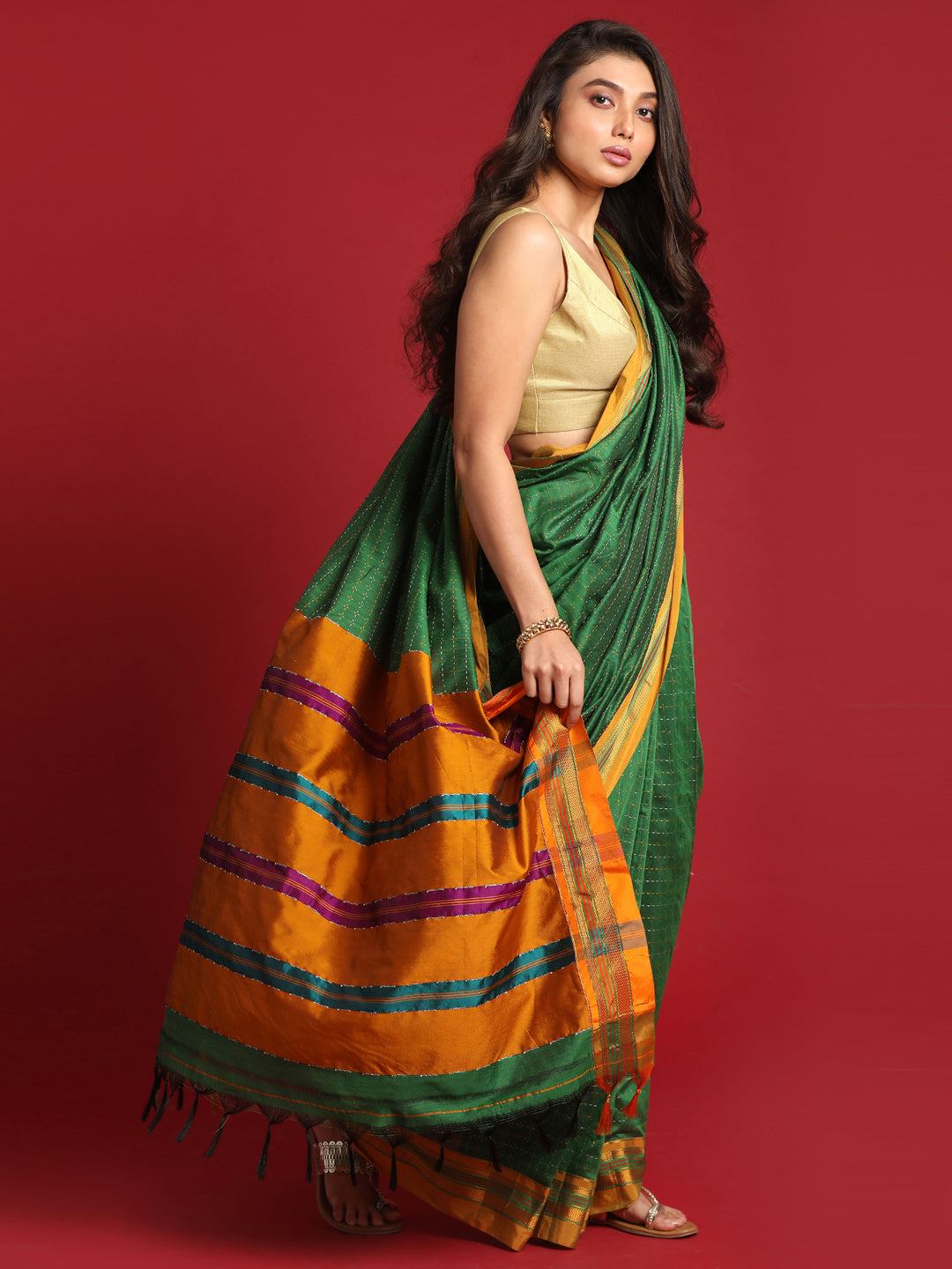 Indethnic Green Woven Design Saree - View 3