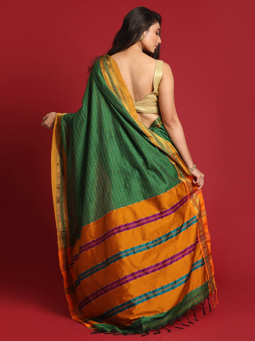 Indethnic Green Woven Design Saree - View 3