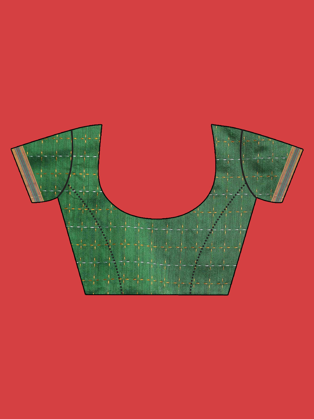 Indethnic Green Woven Design Saree - Blouse Piece View