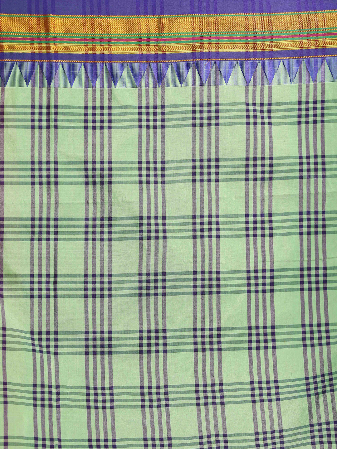 Indethnic Green Checked Saree - Saree Detail View