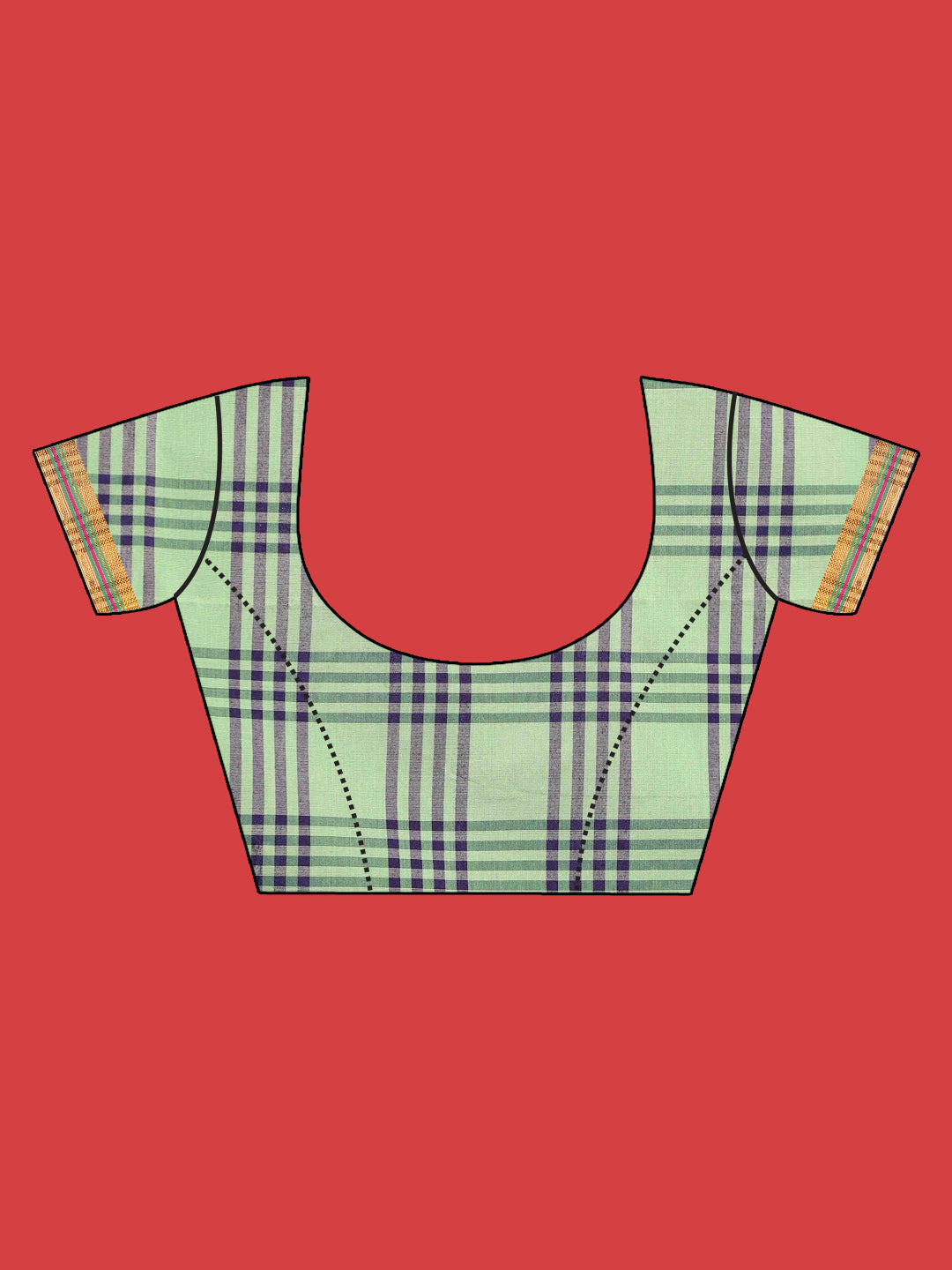 Indethnic Green Checked Saree - Blouse Piece View