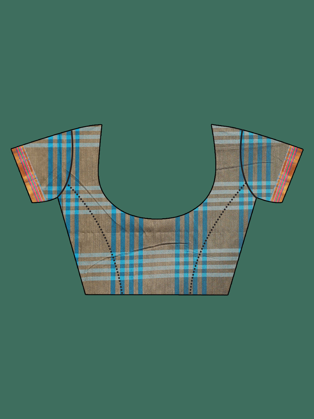 Indethnic Grey Checked Saree - Blouse Piece View