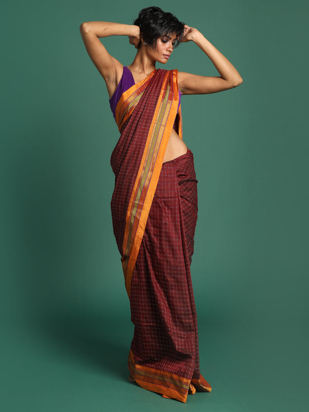 Indethnic Maroon Woven Design Saree - View 2