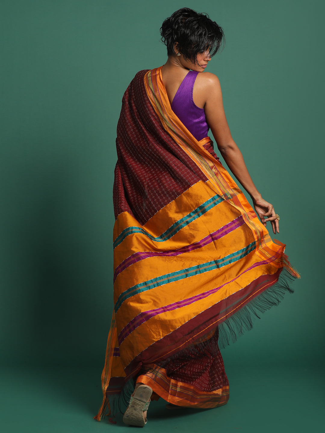 Indethnic Maroon Woven Design Saree - View 3