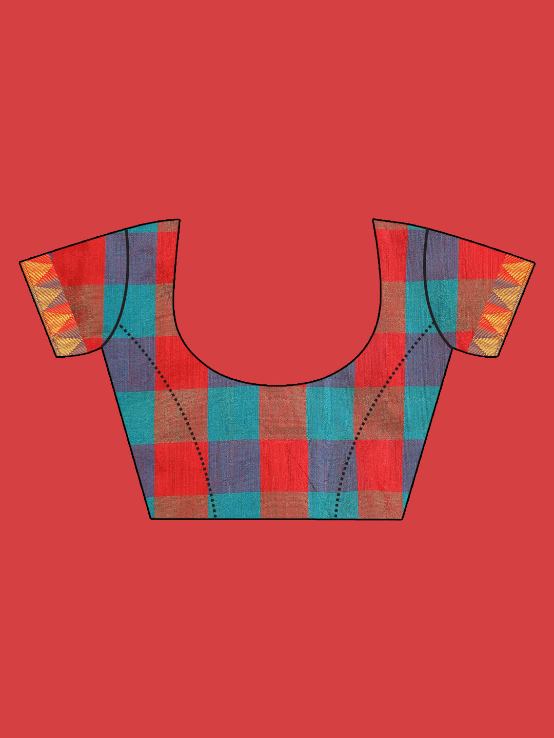 Indethnic Multi Checked Saree - Blouse Piece View