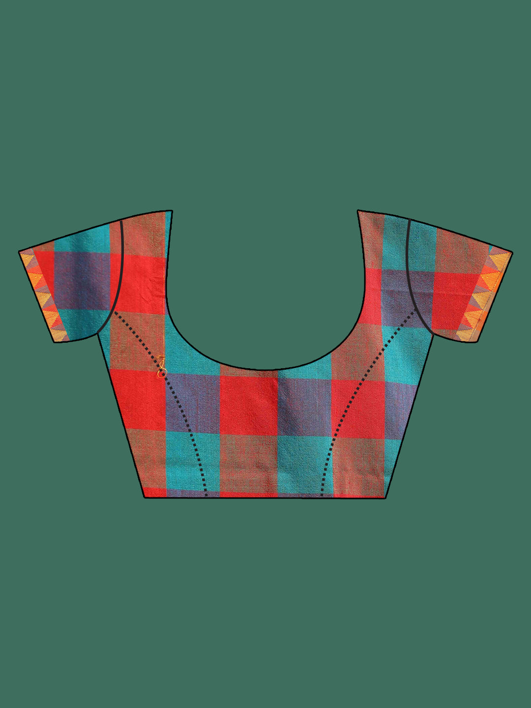Indethnic Multi Checked Saree - Blouse Piece View