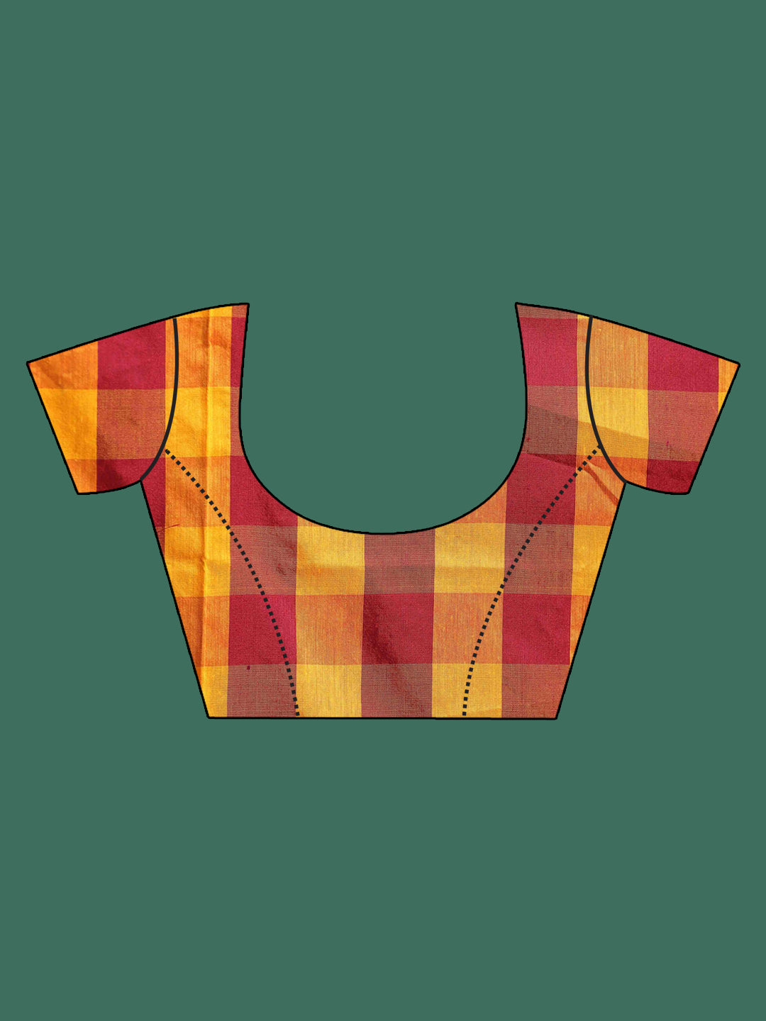 Indethnic Multi Checked Saree - Blouse Piece View