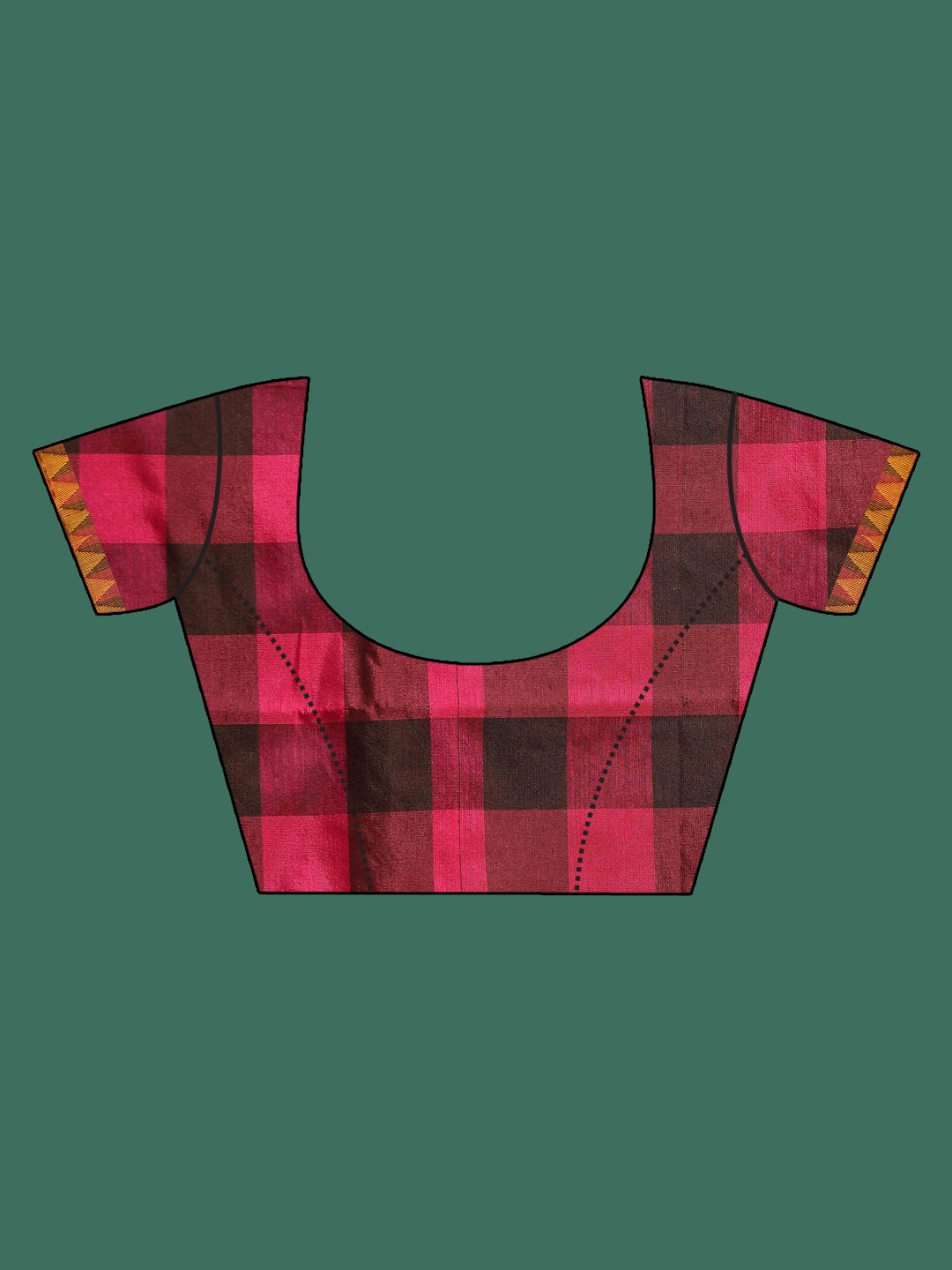 Indethnic Multi Checked Saree - Blouse Piece View