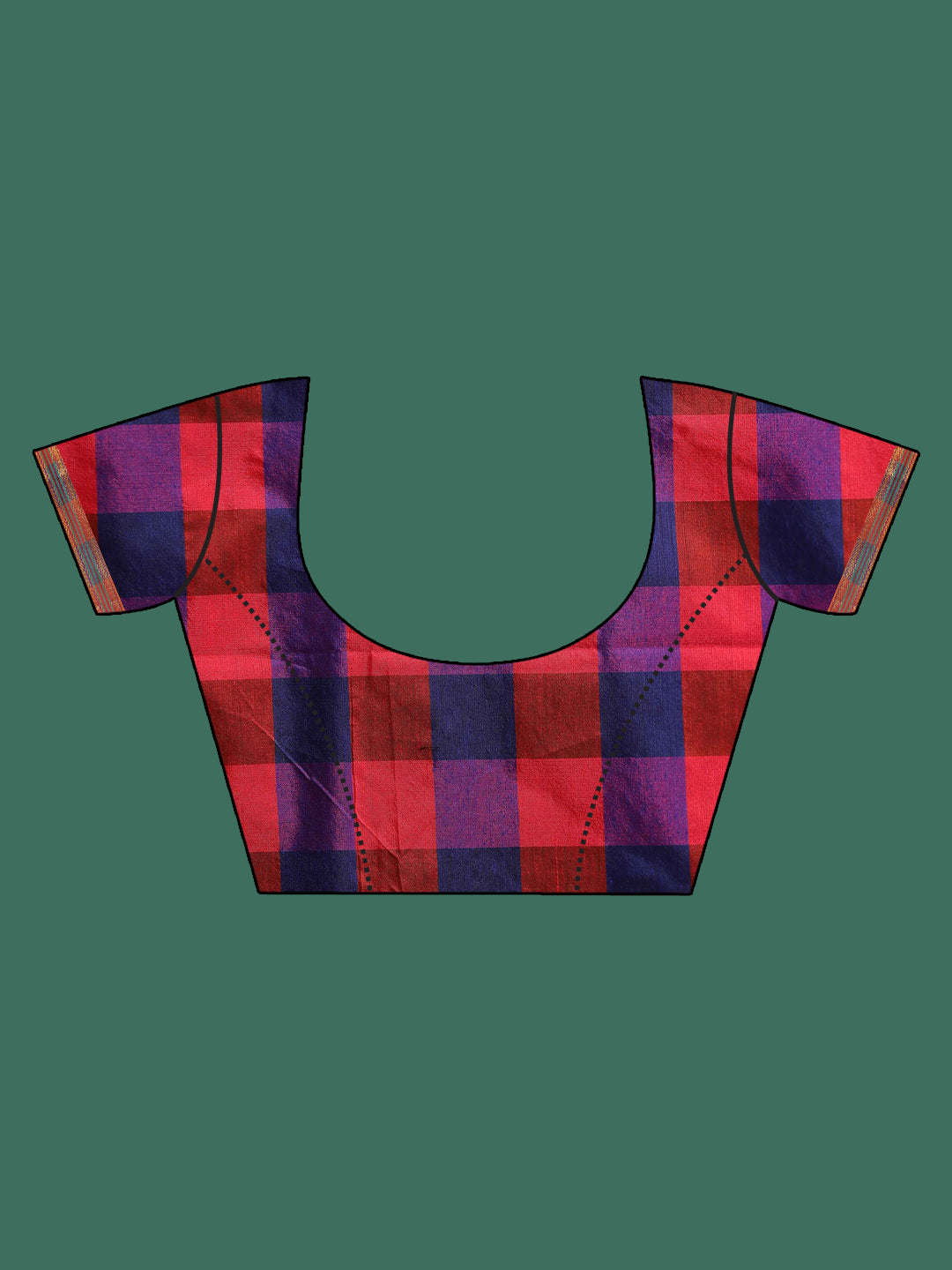 Indethnic Multi Checked Saree - Blouse Piece View