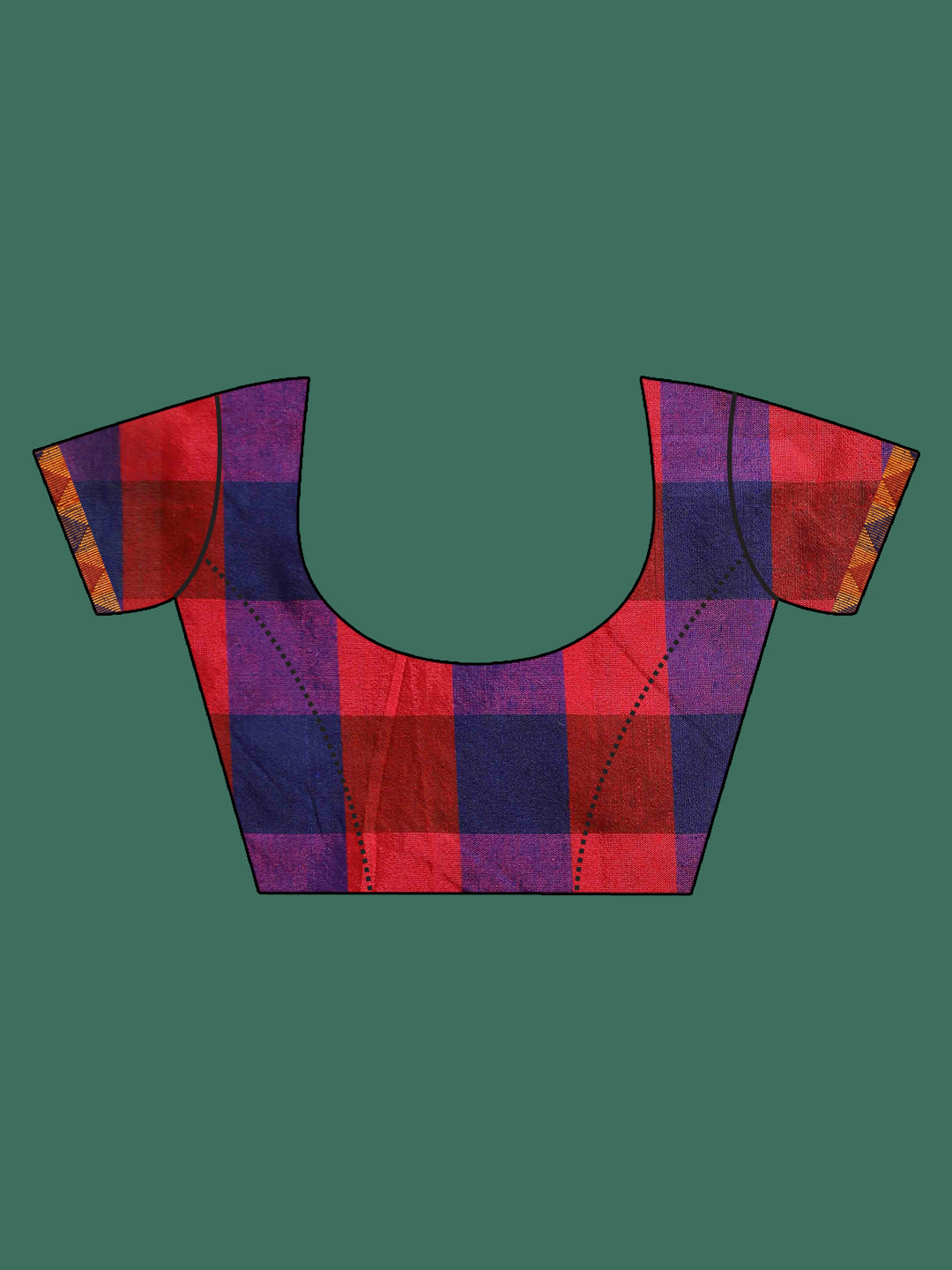 Indethnic Multi Checked Saree - Blouse Piece View