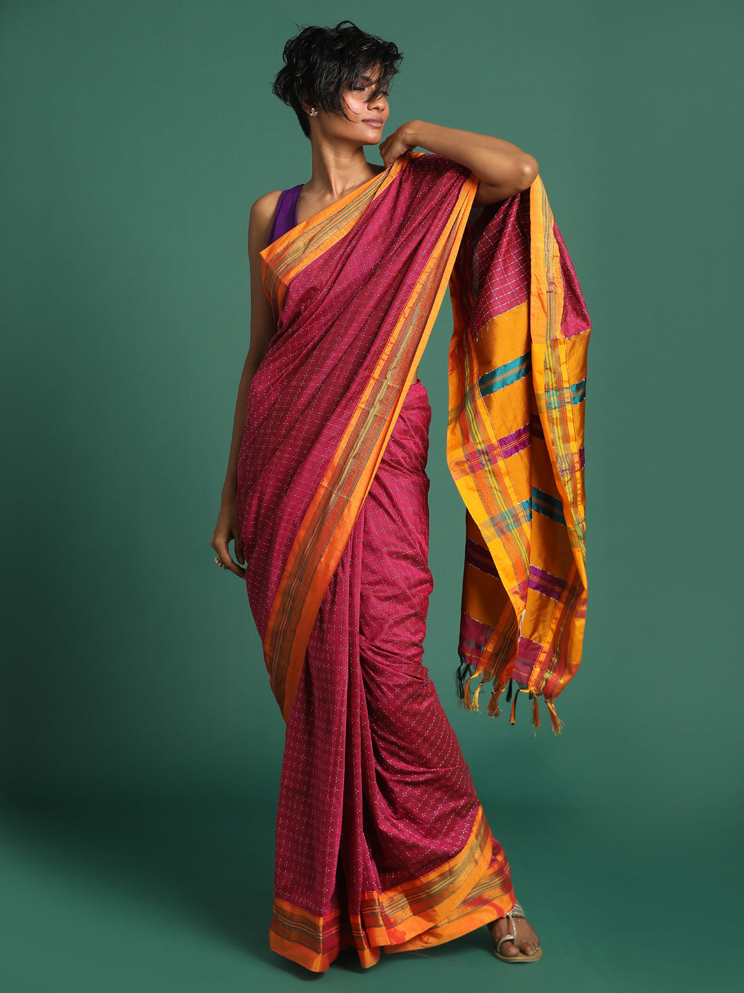 Indethnic Pink Woven Design Saree - View 2