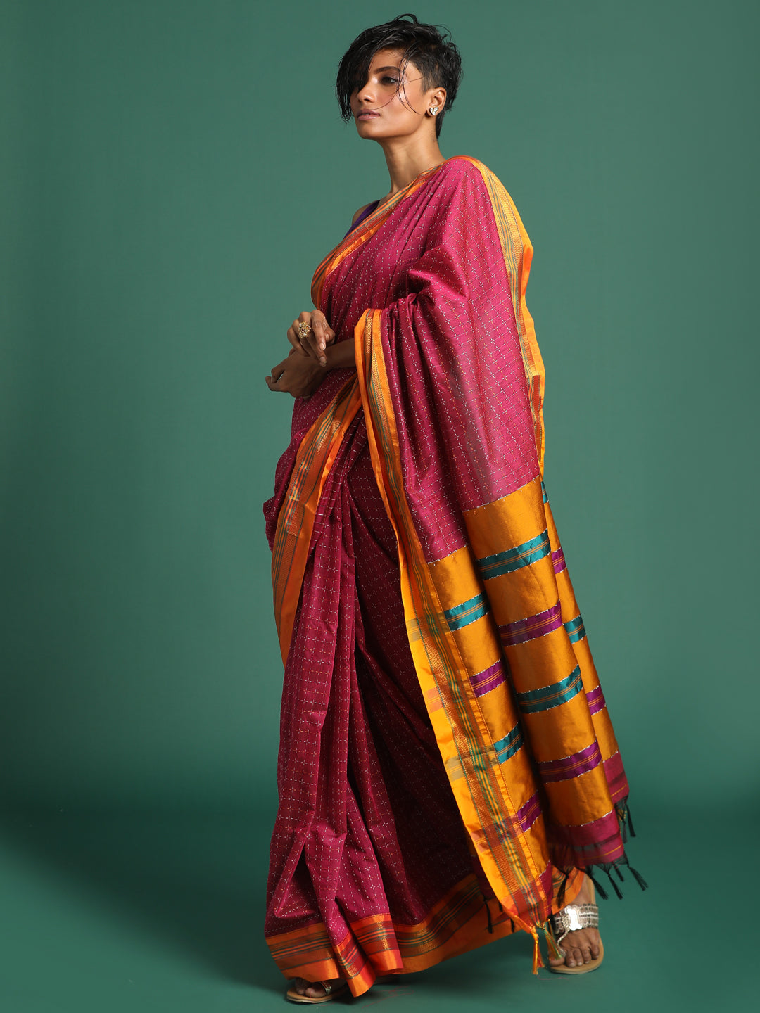 Indethnic Pink Woven Design Saree - View 3