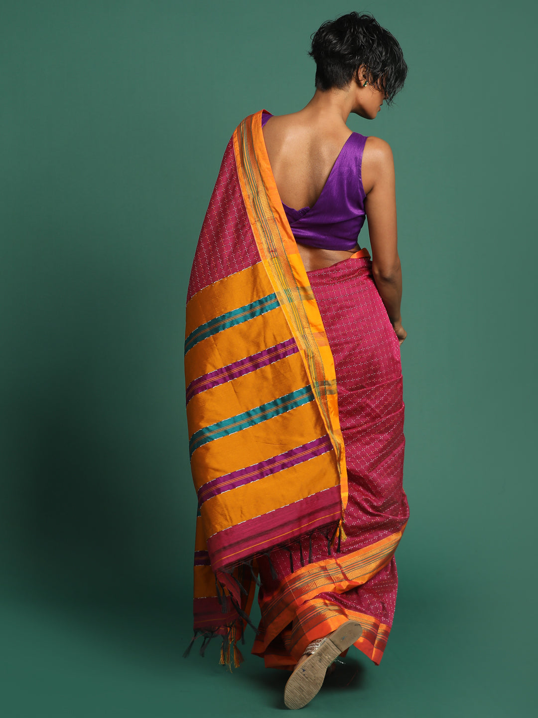 Indethnic Pink Woven Design Saree - View 3