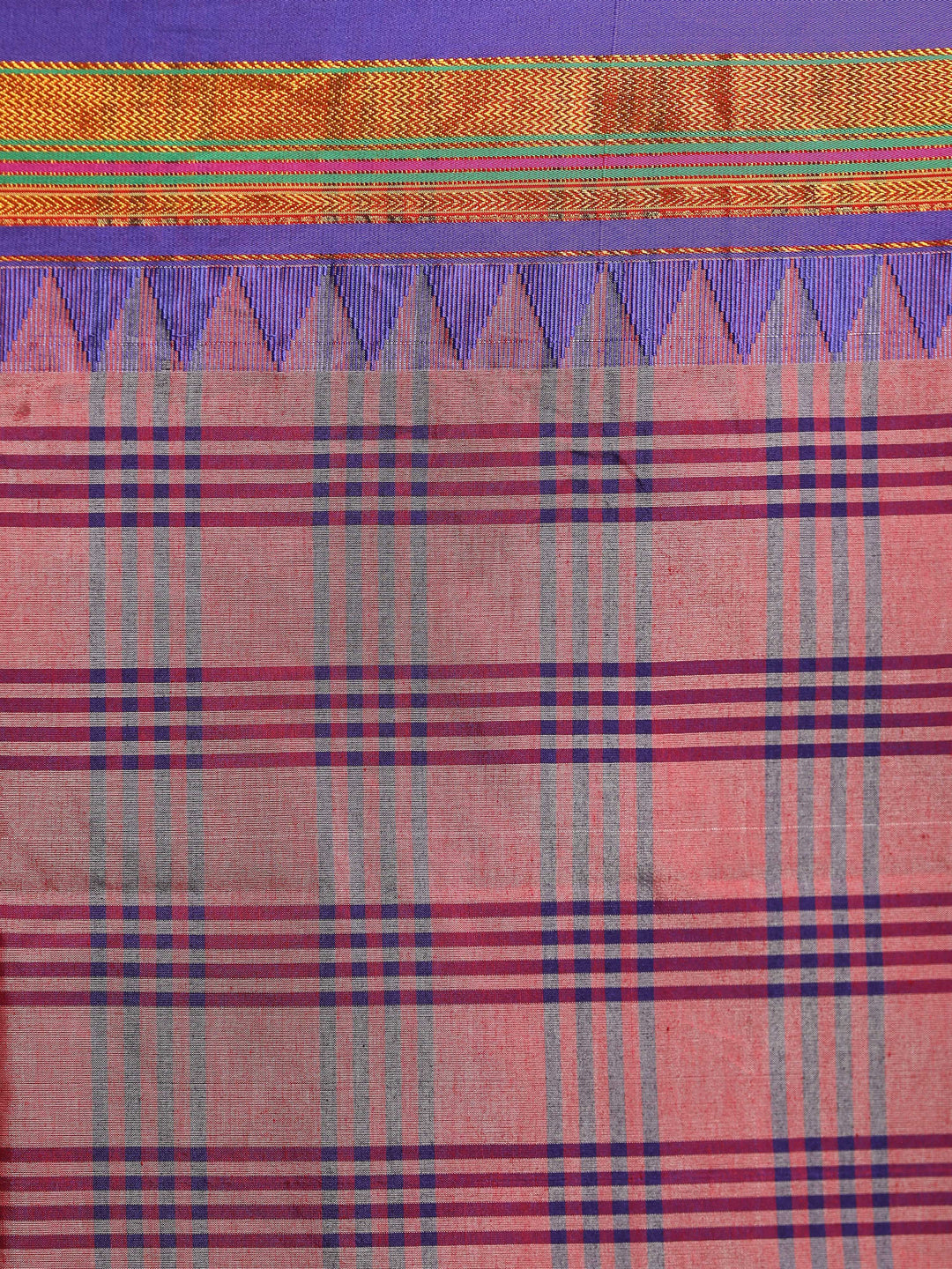 Indethnic Pink Checked Saree - Saree Detail View