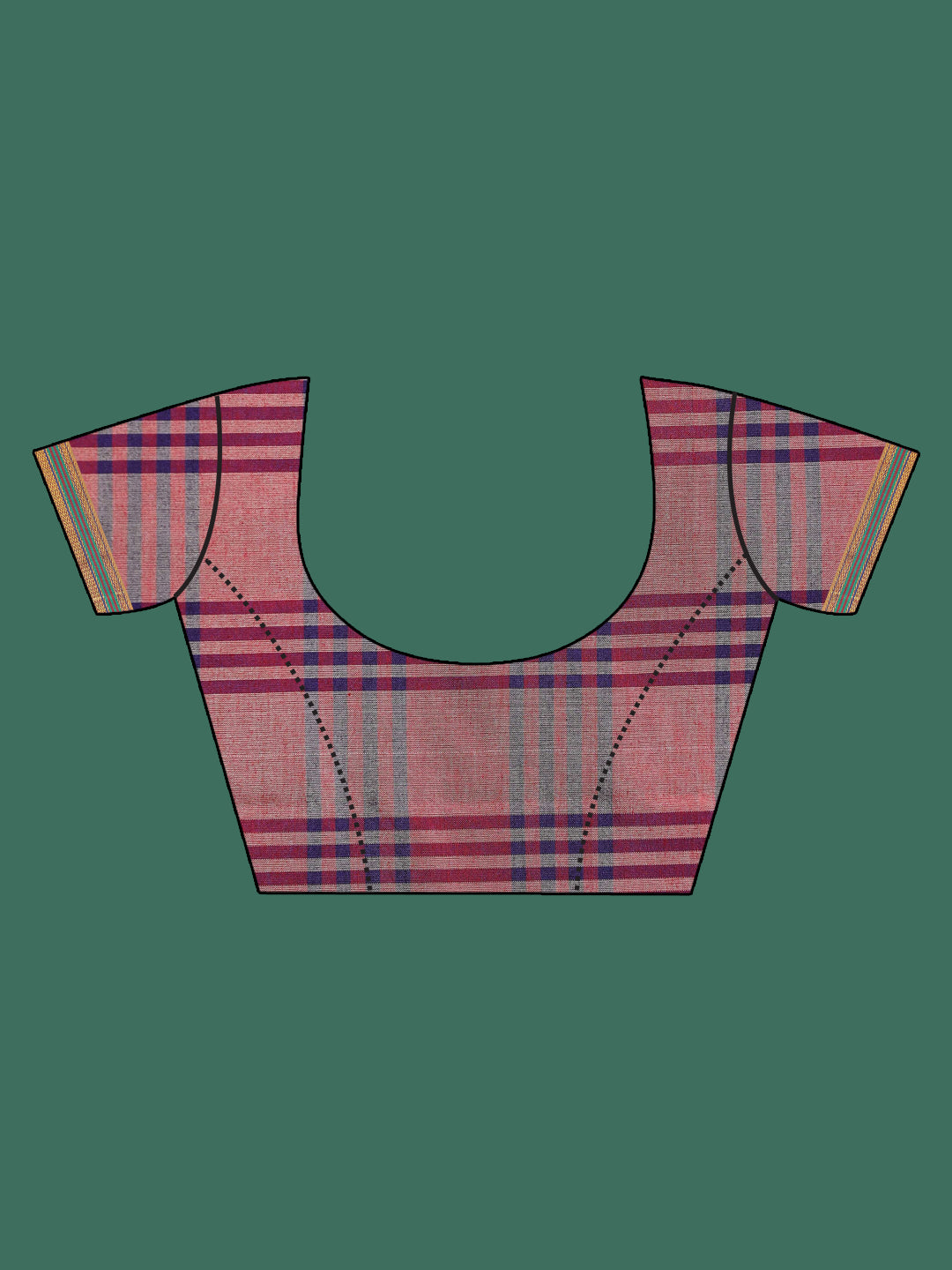 Indethnic Pink Checked Saree - Blouse Piece View